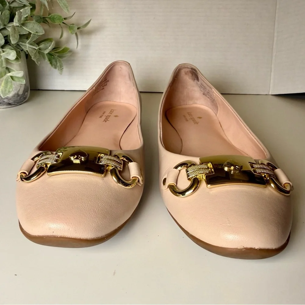 Kate Spade New York Phoebe Blush Pink Leather Ballet Flats Size 9.5M Preppy Chic